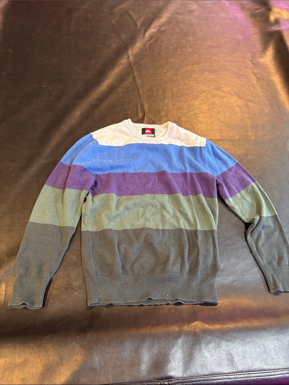 Quiksilver Multicolor Striped Crewneck Sweater — Blue, Purple, Green, Gray
